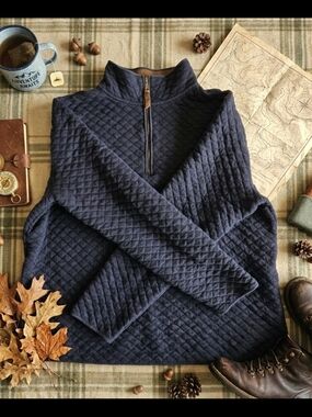 Banana Republic Quilted Navy Half-Zip Pullover